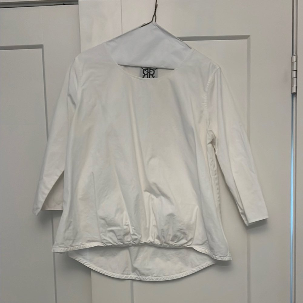 Double R Ravi Ratan white 3-4 sleeve high lo cotton top 21” pit to pit small